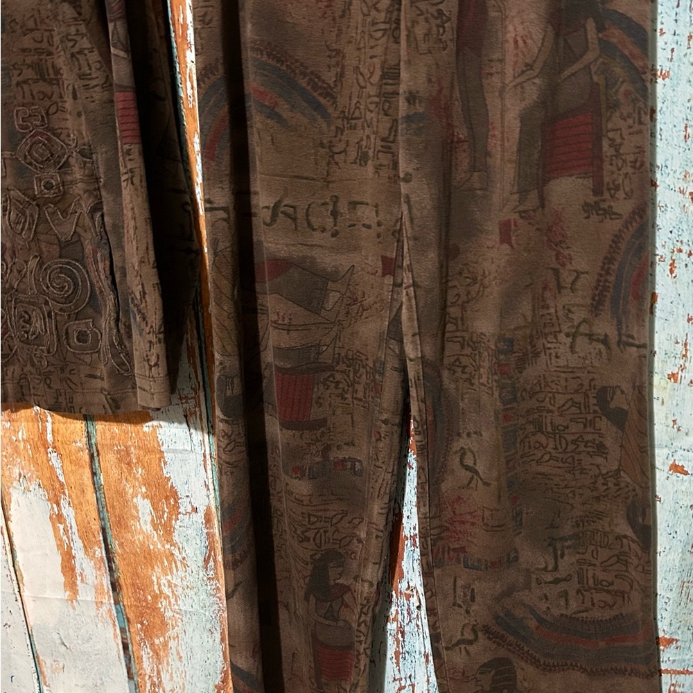 Spa by Chico's Brown Artistic Egyptian Print Jacket and Pants Set - Picture 3 of 11